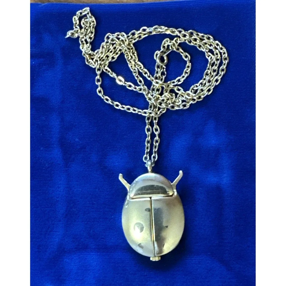 Vtg Sarah Coventry Cicada Ladybug Watch Gold Tone Pendant Chain Necklace READ